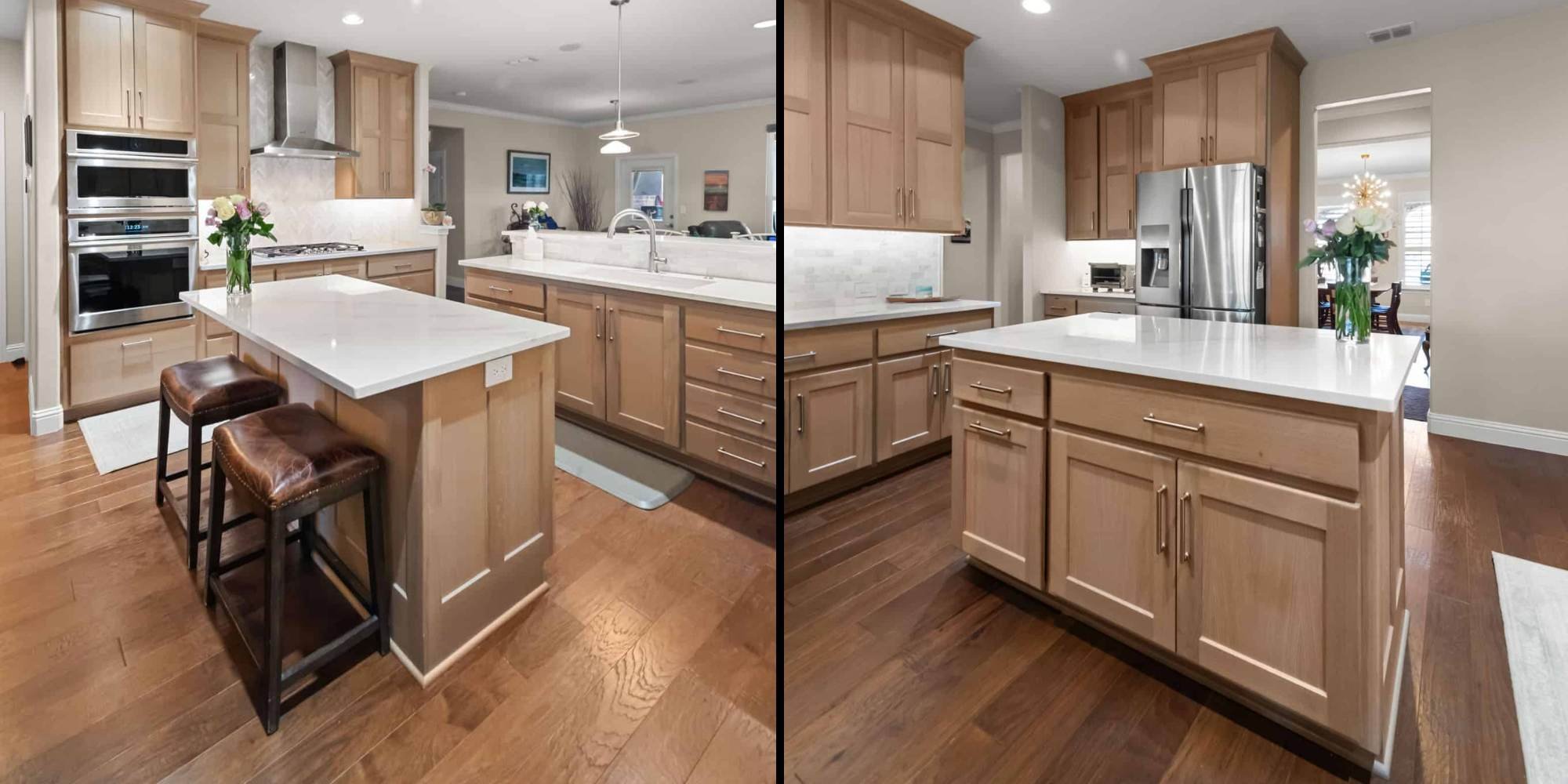 Light wood shaker kitchen cabinets with full overlay doors by Elite Remodeling in Collin County, Texas