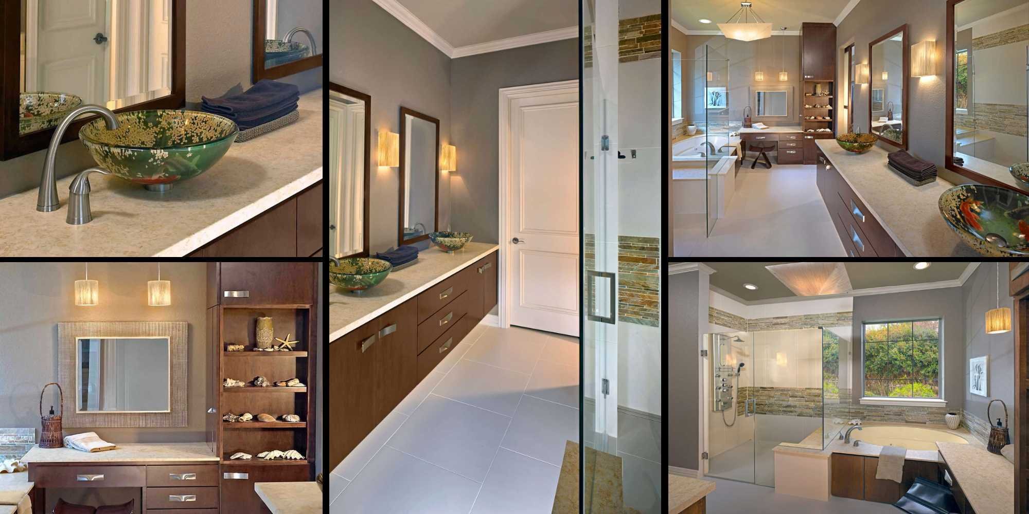 Bathroom remodel in Collin County, TX by Elite Remodeling featuring modern cabinetry, glass shower, and luxury soaking tub