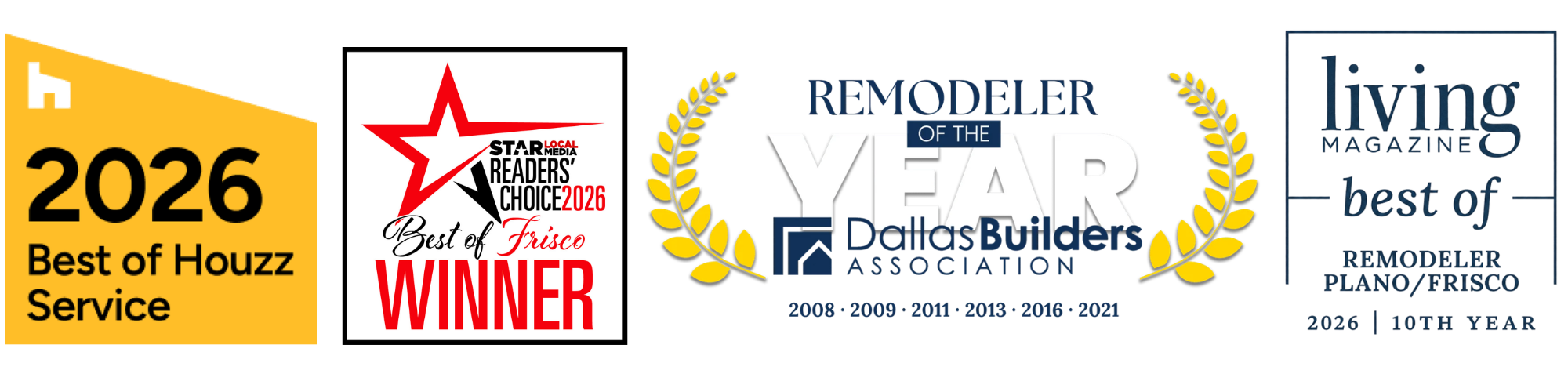Image of different awards given to Elite Remodeling